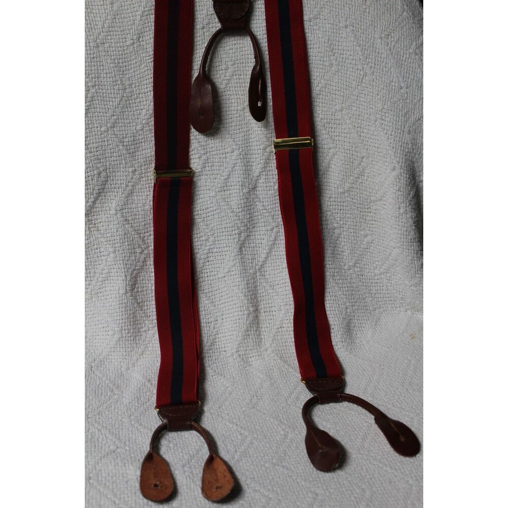CAS W Germany Red & Blue Ribbon Leather Button Style Suspenders (Pre-Owned)